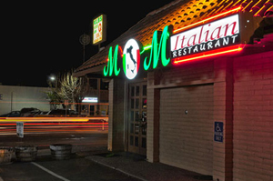 M and M Italian Restaurant and Lounge - Front of Building at Night- Photo by Charles Guest of MemorablePlaces.com © Copyright 2012